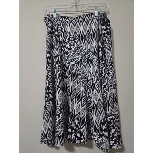Choices Womens Black White Ikat Geometric Midi Skirt Elastic Waist Medium‎